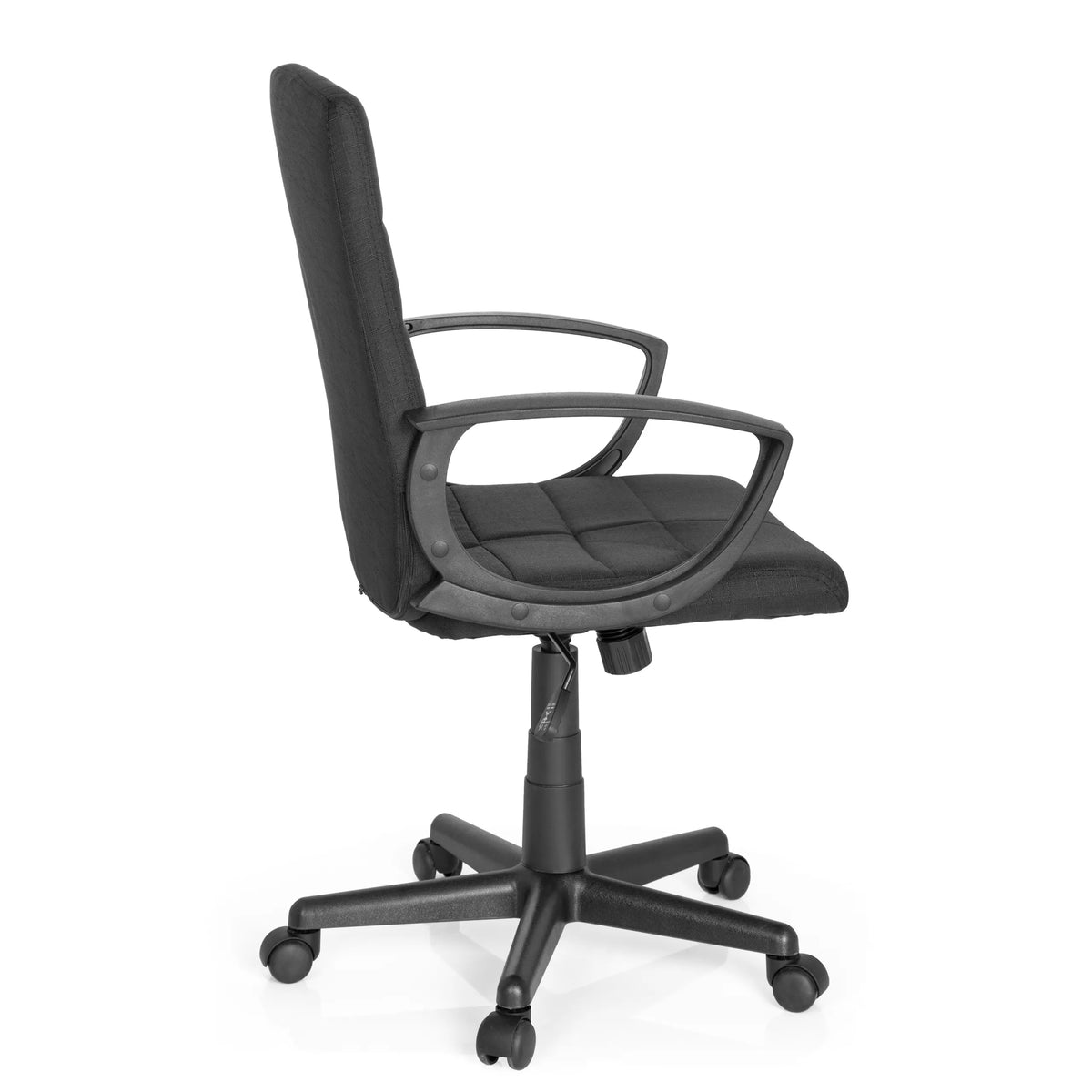 Svart Home Office kontorsstol STAR-TEC CL300 med armstöd och femhjulig stjärnfot från MyBuero – 360-gradersvy (sidoprofil 100°)