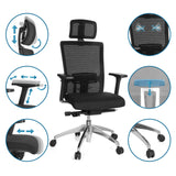 Professionell kontorsstol ASTRA LUX i svart med nätrygg och olika inställningsmöjligheter från hjh OFFICE