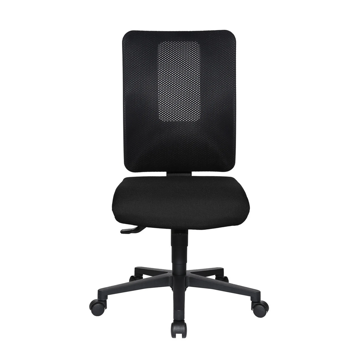 Svart Professionell kontorsstol HJH WORK BASIC med nätrygg och femhjulig bas från Topstar – 360-gradersvy (framifrån 0°)