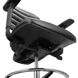 Undersidan av sitsen och gasfjädern på ERGO LINE II WORK bardiskstolen i svart konstläder från hjh OFFICE