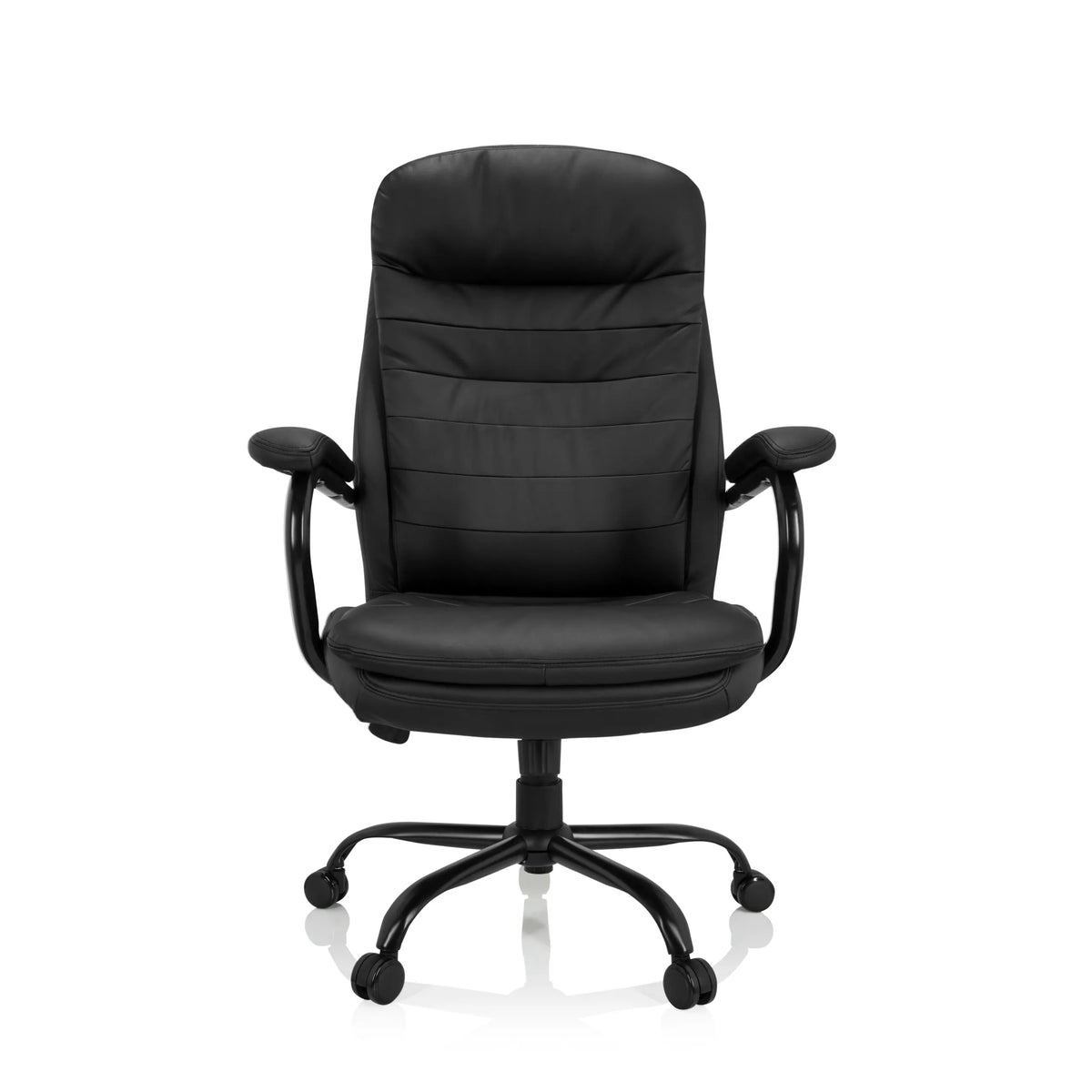 Svart snurrstol RELAX XXL B i konstläder med stjärnfot och fem hjul från hjh OFFICE – 360-gradersvy (framifrån 0°)