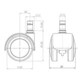 Teknisk ritning av Stol på hjul 5x ROLO FIX 11mm/50mm med en diameter på 50 mm från hjh OFFICE