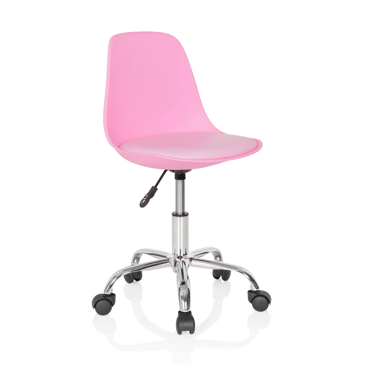 Rosa Snurrstol för barn FANCY II med svängd skål och femhjulig fotkorsbas från hjh OFFICE – 360-gradersvy (snett framifrån 40°)