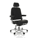 Svart XXL snurrstol 24 HOURS F i läder med nackstöd och femhjulig stjärnfot från hjh OFFICE – 360-gradersvy (snett framifrån 30°)