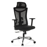 Svart Professionell kontorsstol KAMIAK med nätrygg och femstjärnig fotkorsbas med hjul från hjh OFFICE – 360-gradersvy (snett framifrån 30°)
