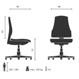 Teknisk ritning av den Stoppad stol TARVISO PU med en maximal belastningskapacitet på 130 kg från hjh OFFICE