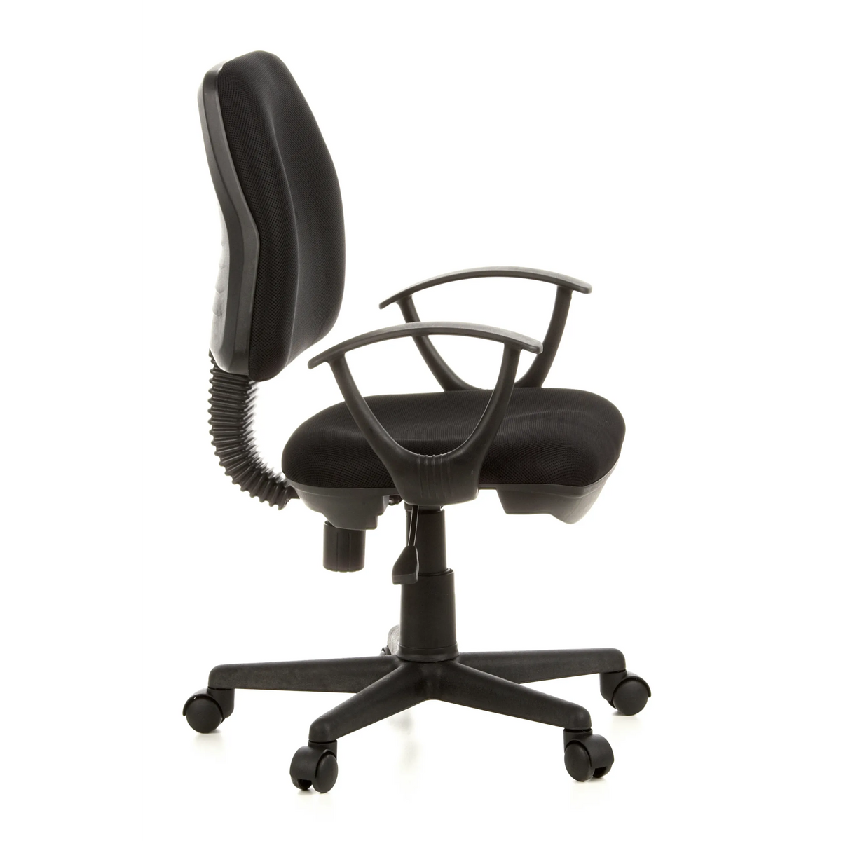 Svart Home Office kontorsstol CITY 10 med nätrygg, armstöd och femstjärnig fotkorsbas med hjul från hjh OFFICE – 360-gradersvy (sidoprofil 80°)