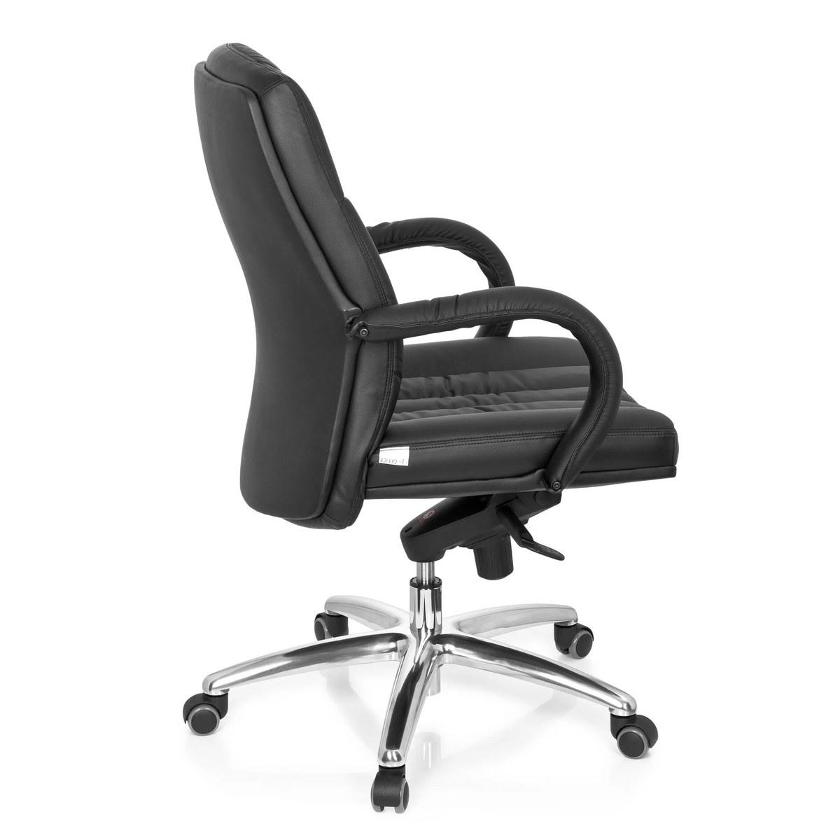 Svart snurrstol XXL G 100 med quiltad stoppning och femstjärnigt fotkors med hjul från hjh OFFICE – 360-gradersvy (sidoprofil 100°)
