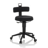 Svart Svängbar stol TOP WORK FLEX med ryggstöd, handtag och femhjuligt underrede från hjh OFFICE – 360-gradersvy (framifrån 15°)