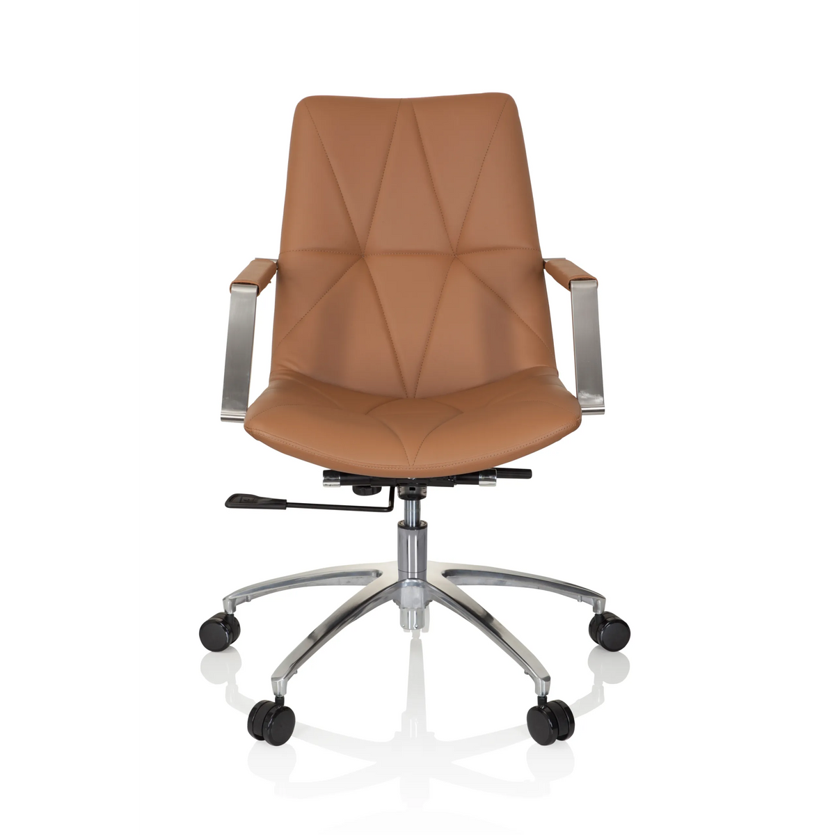 Kamelbrun Home Office kontorsstol SARANTO II med quiltning och femhjulig stjärnfot från hjh OFFICE – 360-gradersvy (framifrån 0°)