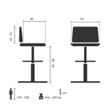 Teknisk ritning av bardiskstolen WORK MF med en sitthöjd på 60 till 85 cm från hjh OFFICE