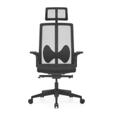 Svart professionell kontorsstol ARCEO B med nätrygg, nackstöd och femstjärnigt fotkors med hjul från hjh OFFICE – 360-gradersvy (framifrån 0°)