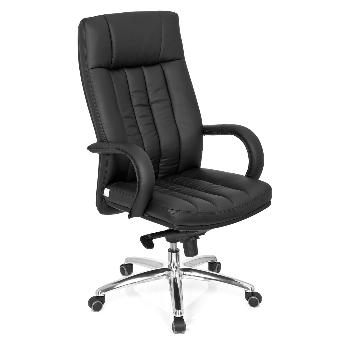 Svart snurrstol XXL G 300 med kviltning, armstöd och femstjärnigt fotkors med hjul från hjh OFFICE – 360-gradersvy (snett framifrån 40°)