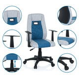 Snurrstol för barn KIDDY EXTRA i gråblå med detaljvyer av armstöd, gasfjäder och hjul från hjh OFFICE