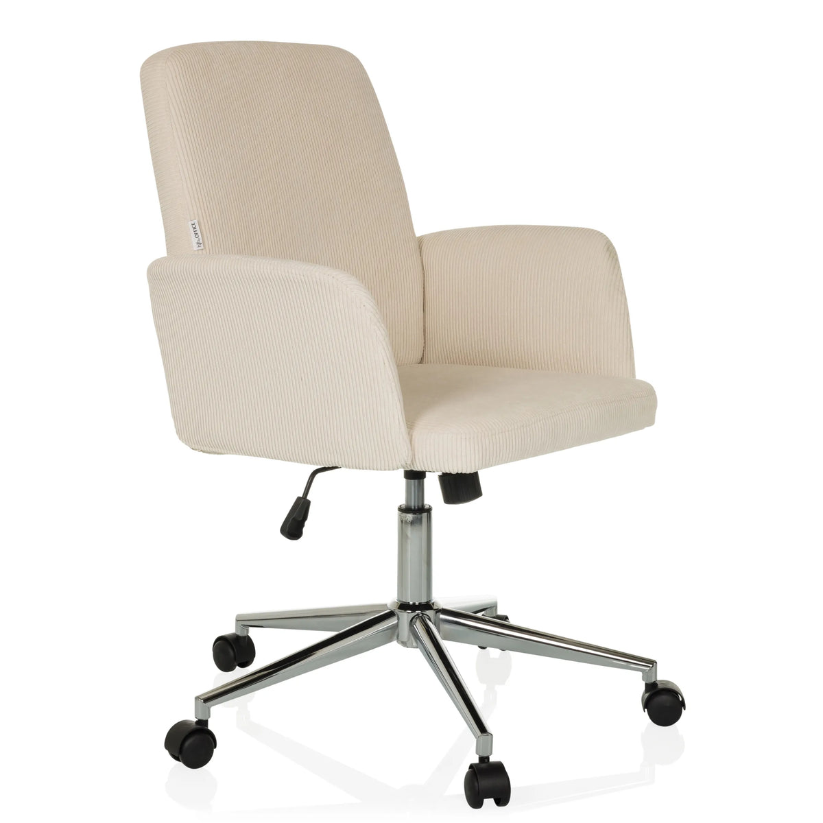 Beige Home Office kontorsstol SOLAO CORD med ribbad klädsel och femhjulig fotkorsbas från hjh OFFICE – 360-gradersvy (snett framifrån 45°)