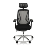 Svart Hög kontorsstol INSPERO med nätrygg, nackstöd och femhjulig bas från hjh OFFICE – 360-gradersvy (framifrån 0°)