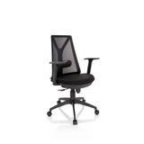 Schwarzer Homeoffice-Bürostuhl FALUN BASIC mit Netzrücken und Fußkreuz mit fünf Rollen von hjh OFFICE – 360-Grad-Ansicht (schräge Frontansicht 40°)