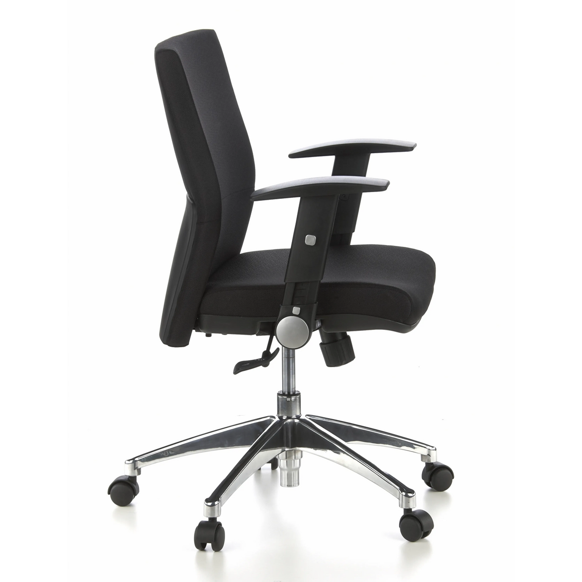 Svart Professionell kontorsstol LAGUNA PRO med armstöd och femhjulig fotkorsbas från hjh OFFICE – 360-gradersvy (sidoprofil 80°)