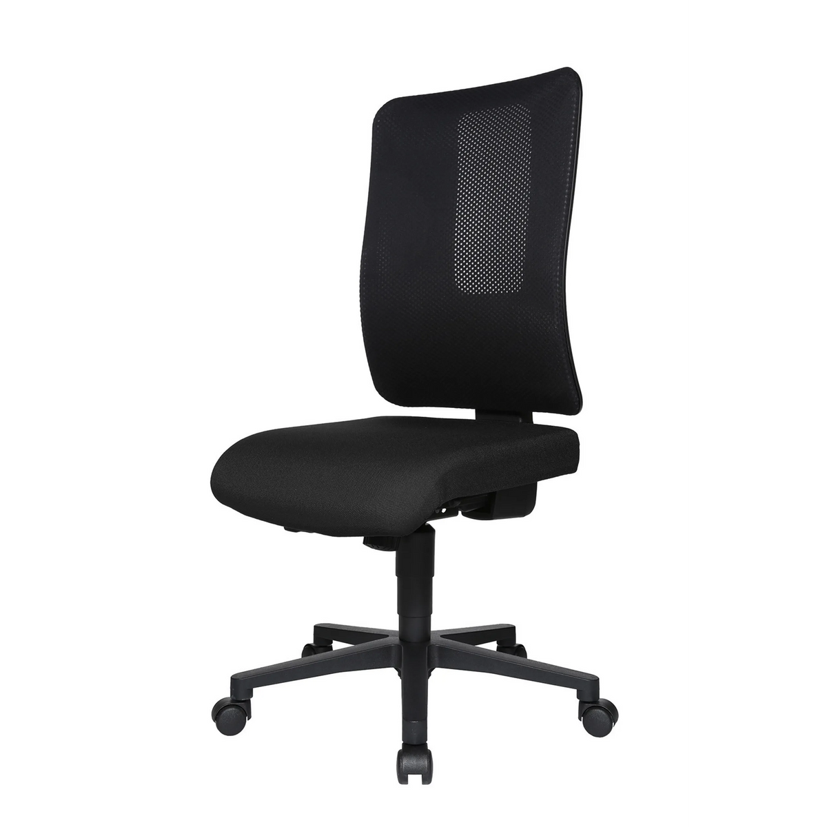 Svart Professionell kontorsstol HJH WORK BASIC med nätrygg och femhjulig bas från Topstar – 360-gradersvy (snett framifrån 300°)