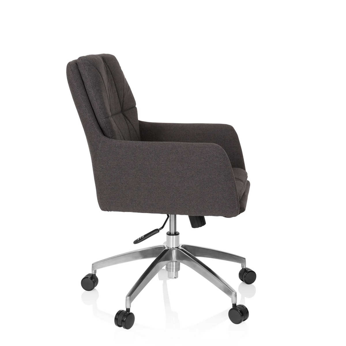 Mörkgrå Home Office kontorsstol SHAKE 350 med quiltat mönster och femhjulig stjärnfot från hjh OFFICE – 360-gradersvy (sidoprofil 80°)