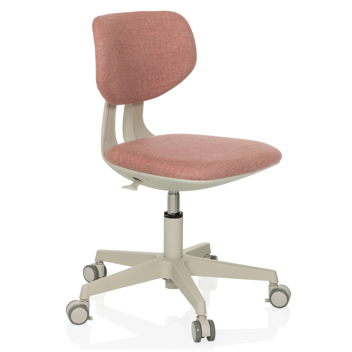 Rosa Snurrstol för barn KIDDY CLASSIC med vadderad sits och femhjulig stjärnfot från hjh OFFICE – 360-gradersvy (snett framifrån 45°)