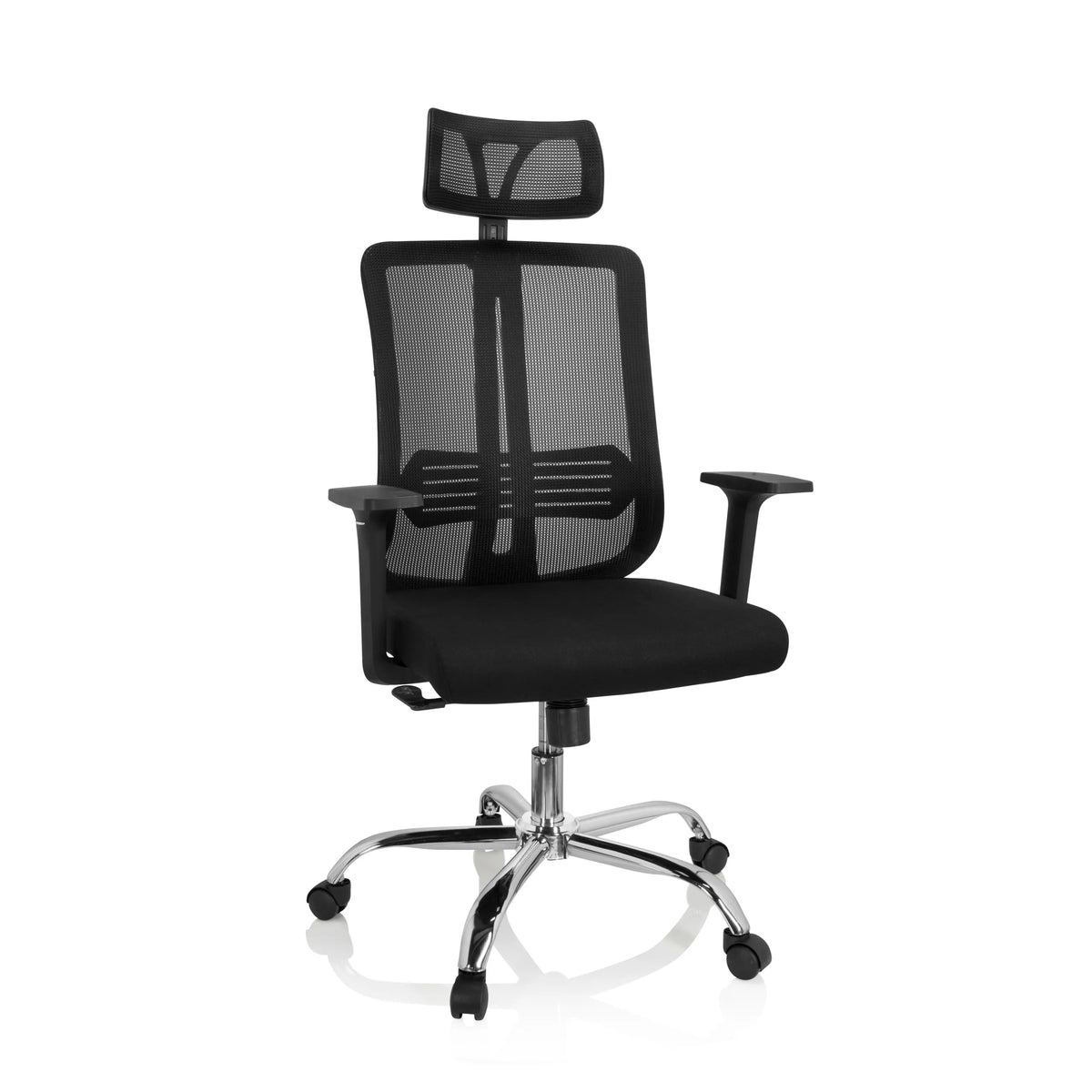 Svart Home Office kontorsstol ZH 200 med nätrygg och femhjulig stjärnfot från hjh OFFICE – 360-gradersvy (framifrån 20°)