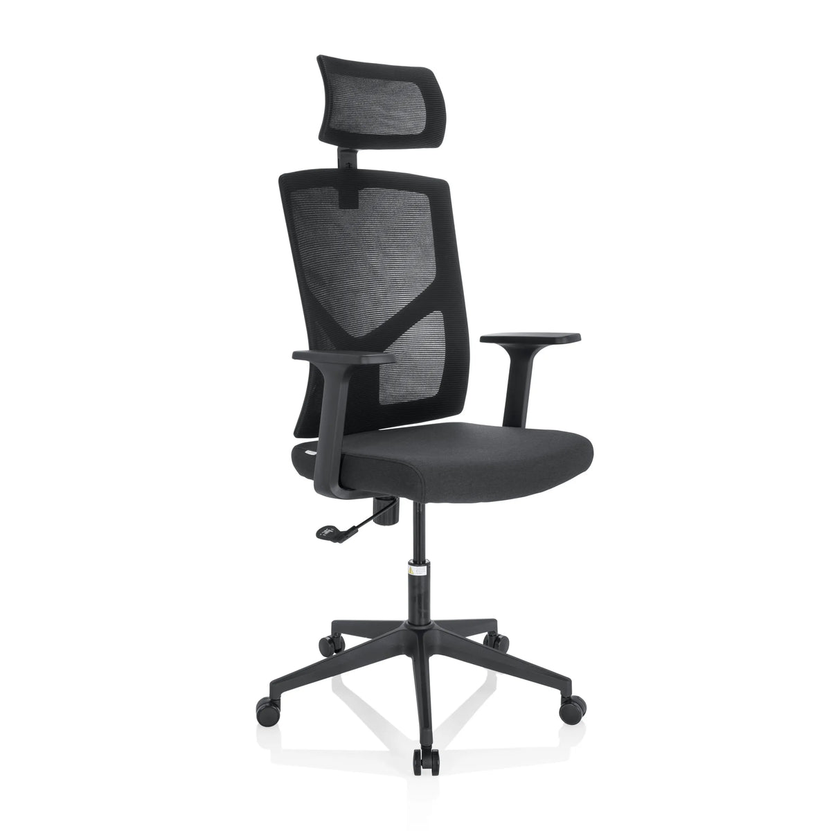 Svart Home Office kontorsstol BRETON B med nätrygg, nackstöd och femhjulig fotkorsbas från hjh OFFICE – 360-gradersvy (snett framifrån 40°)