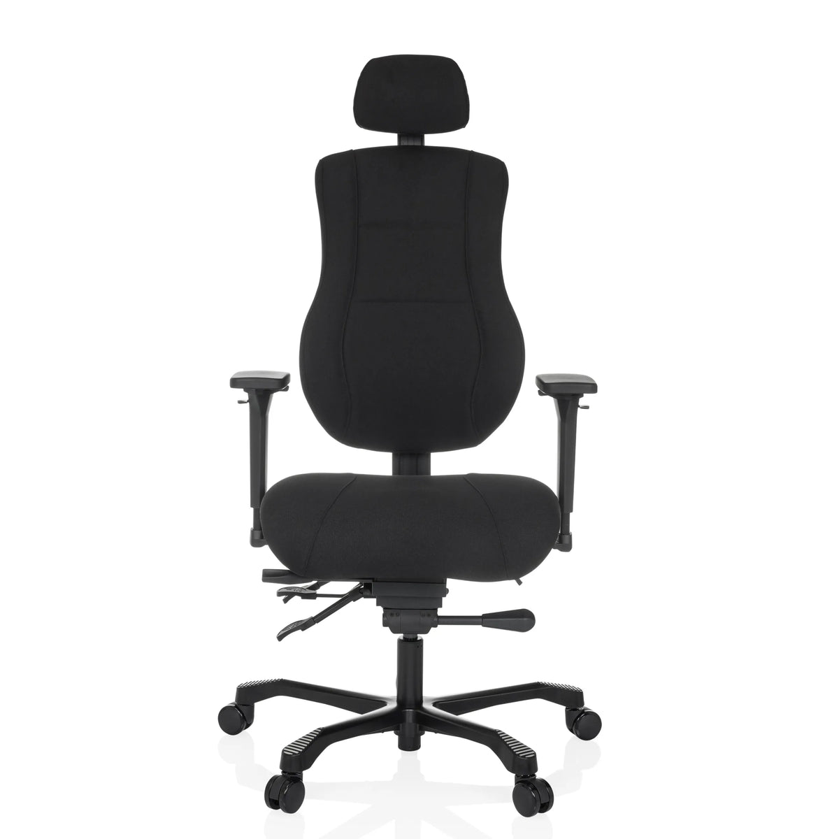 Svart XXL snurrstol 24 HOURS BASIC med nackstöd och femhjulig fotkorsbas från hjh OFFICE – 360-gradersvy (framifrån 0°)