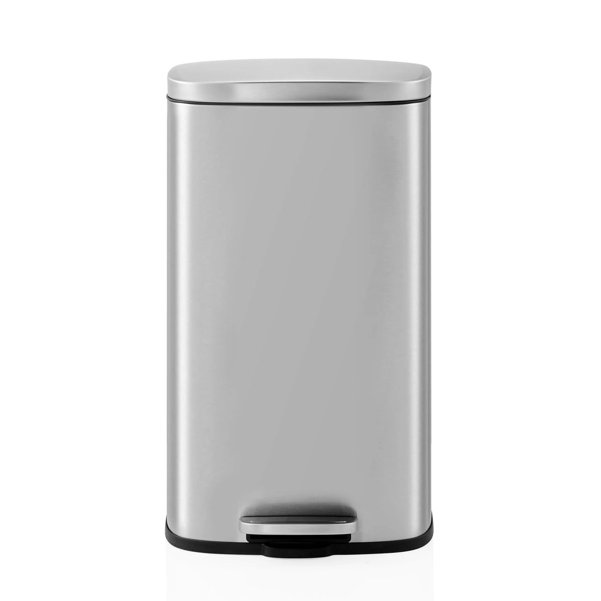 Silverfärgad papperskorg Clean 15 med lock och fotpedal från hjh OFFICE – 360-gradersvy (framifrån 0°)
