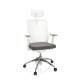 Gråvit Professionell kontorsstol ASPEN WHITE PRO med nätrygg, nackstöd och femstjärnigt fotkors med hjul från hjh OFFICE – 360-gradersvy (framifrån 20°)