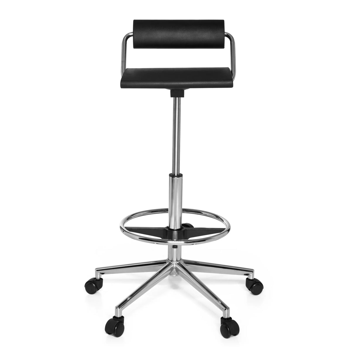 Svart Svängbar stol TOP WORK 28 med fotring och femhjulig fotkorsbas från hjh OFFICE – 360-gradersvy (framifrån 0°)