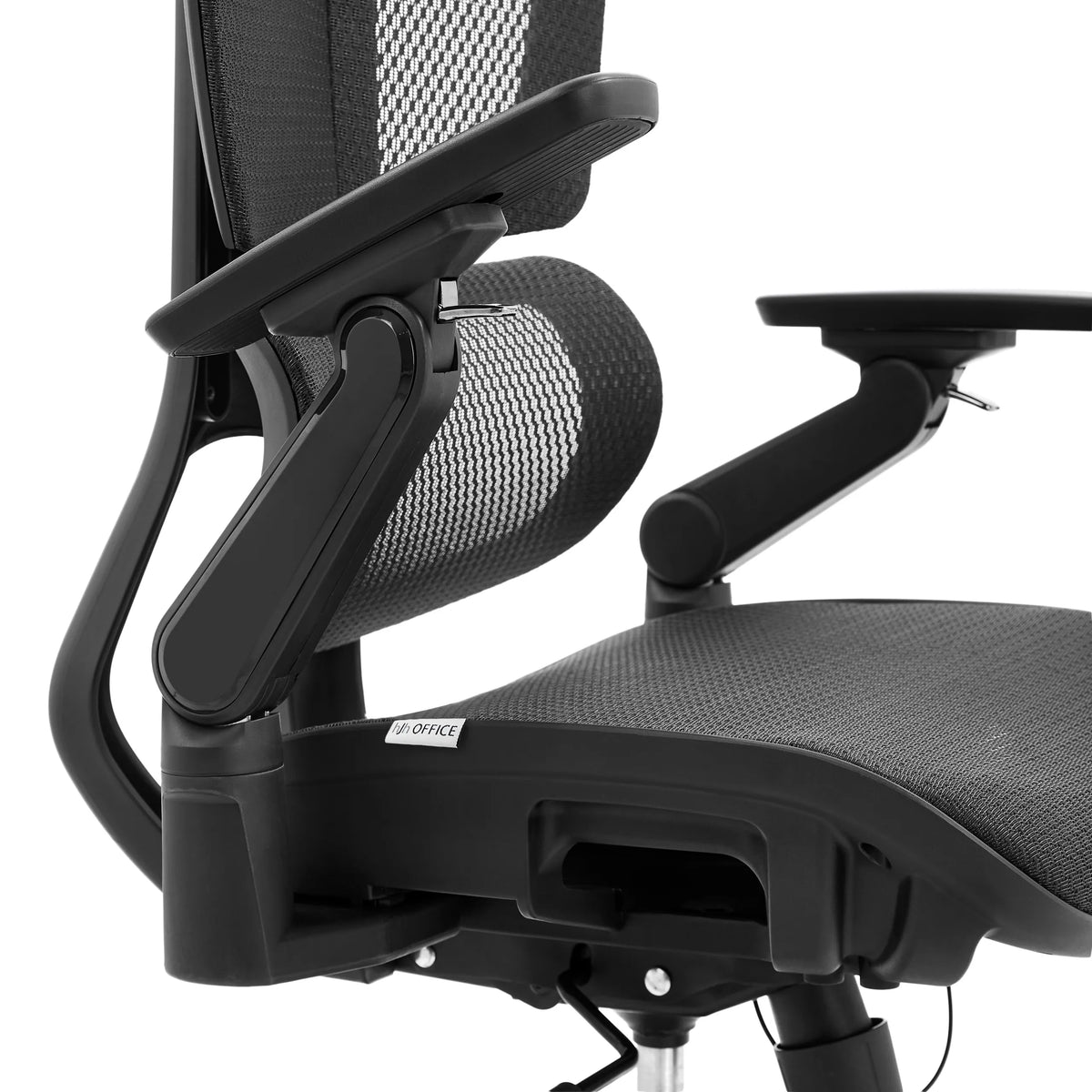 Justerbart armstöd på den professionella kontorsstolen Ergo U2 Pro3 med nätryggstöd i svart från hjh OFFICE
