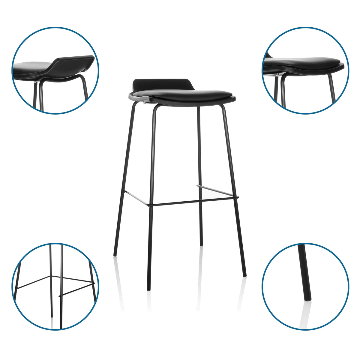 Svart Barstol LONSO 10 med vadderad sits och slimmad metallram från hjh OFFICE