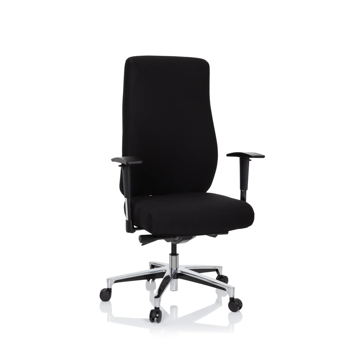 Svart Professionell kontorsstol FORCOM med armstöd och femhjulig fotkorsbas från hjh OFFICE – 360-gradersvy (framifrån 20°)