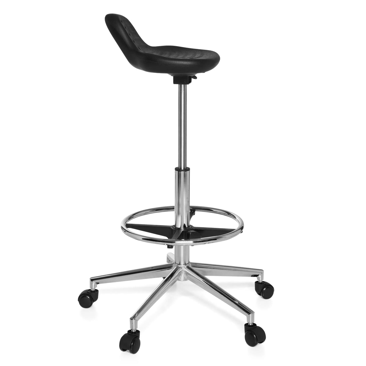 Svart Svängbar stol TOP WORK 03 med fotring och femhjulig stjärnfot från hjh OFFICE – 360-gradersvy (sidoprofil 80°)