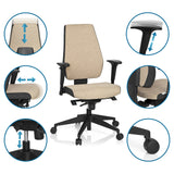 Justerbara funktioner för Professionell kontorsstol PRO-TEC 500 i beige med hjul och gaslift från hjh OFFICE