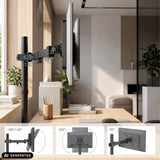 Justerbara leder på Ergomount M2 bildskärmshållare med angivelser av svängvinklar från hjh OFFICE (AI-genererad bild)