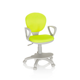 Grön Snurrstol för barn KID COLOUR G1 med grå armstöd och femhjulig fotkorsbas från hjh OFFICE – 360-gradersvy (framifrån 20°)