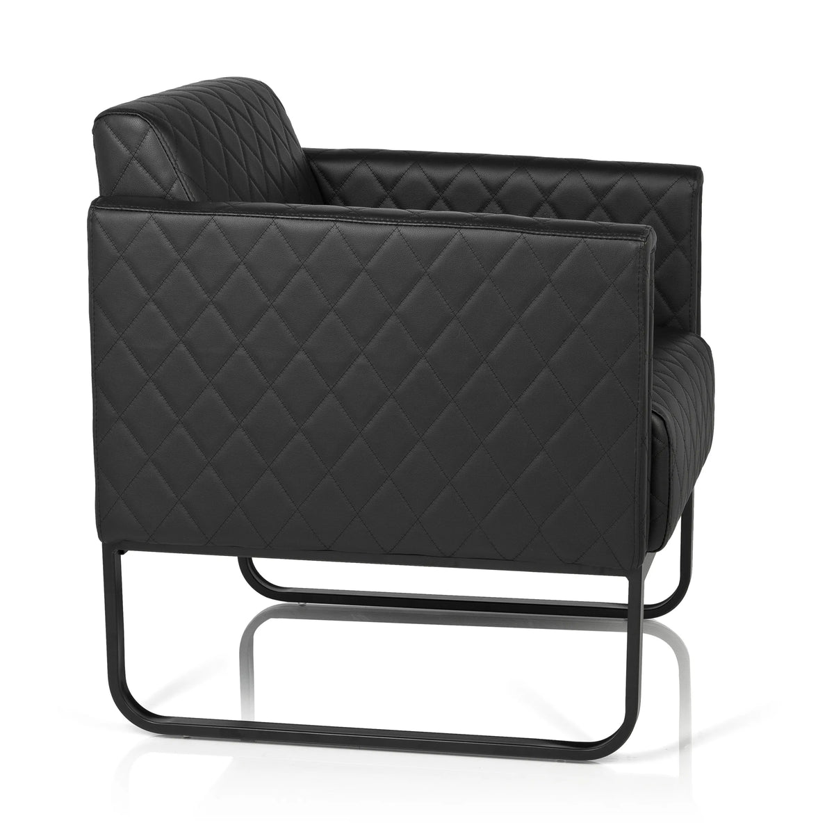 Svart stoppad fåtölj ARUBA BLACK med rutstygning och medformade ben från hjh OFFICE – 360-gradersvy (sidoprofil 80°)