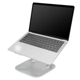 Silverfärgat underlägg för bärbar dator LAPTOP STAND med en bärbar dator placerad ovanpå i lutande position från hjh OFFICE