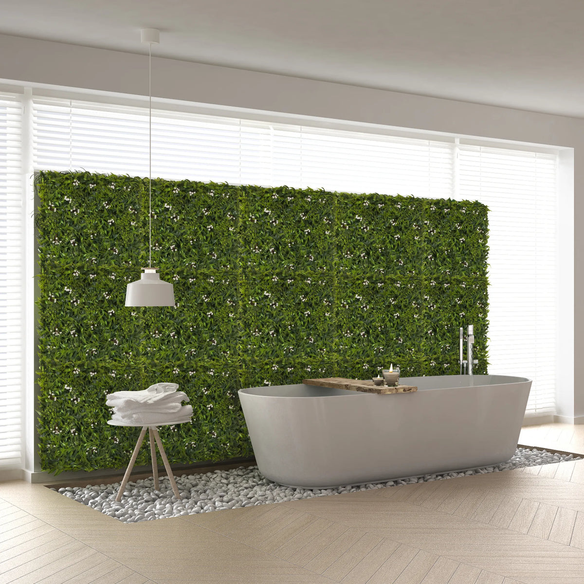 Grön växtmatta MORE GREEN I som vertikal växtvägg i ett badrum från hjh OFFICE