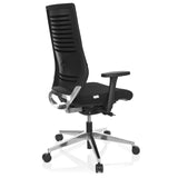 Svart Professionell kontorsstol PRO-TEC 700 med armstöd och blankt femstjärnigt underrede med hjul från hjh OFFICE – 360-gradersvy (snett bakifrån 120°)