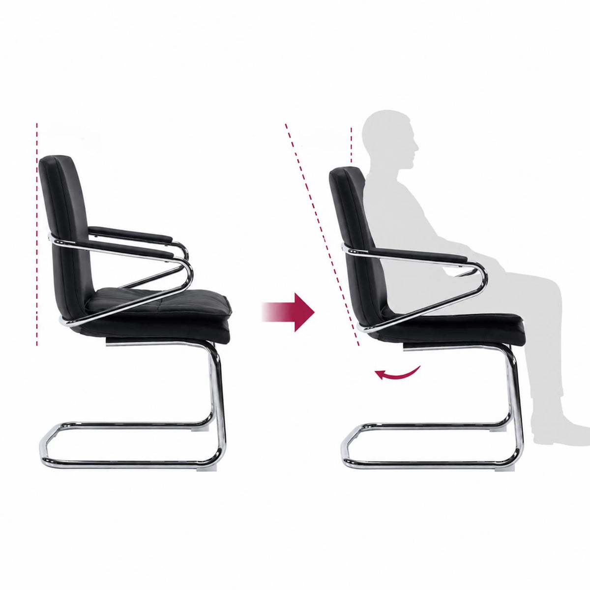 Justerbart ryggstöd på Rovento V fjädrande stol i svart med illustrerad lutningsfunktion från hjh OFFICE