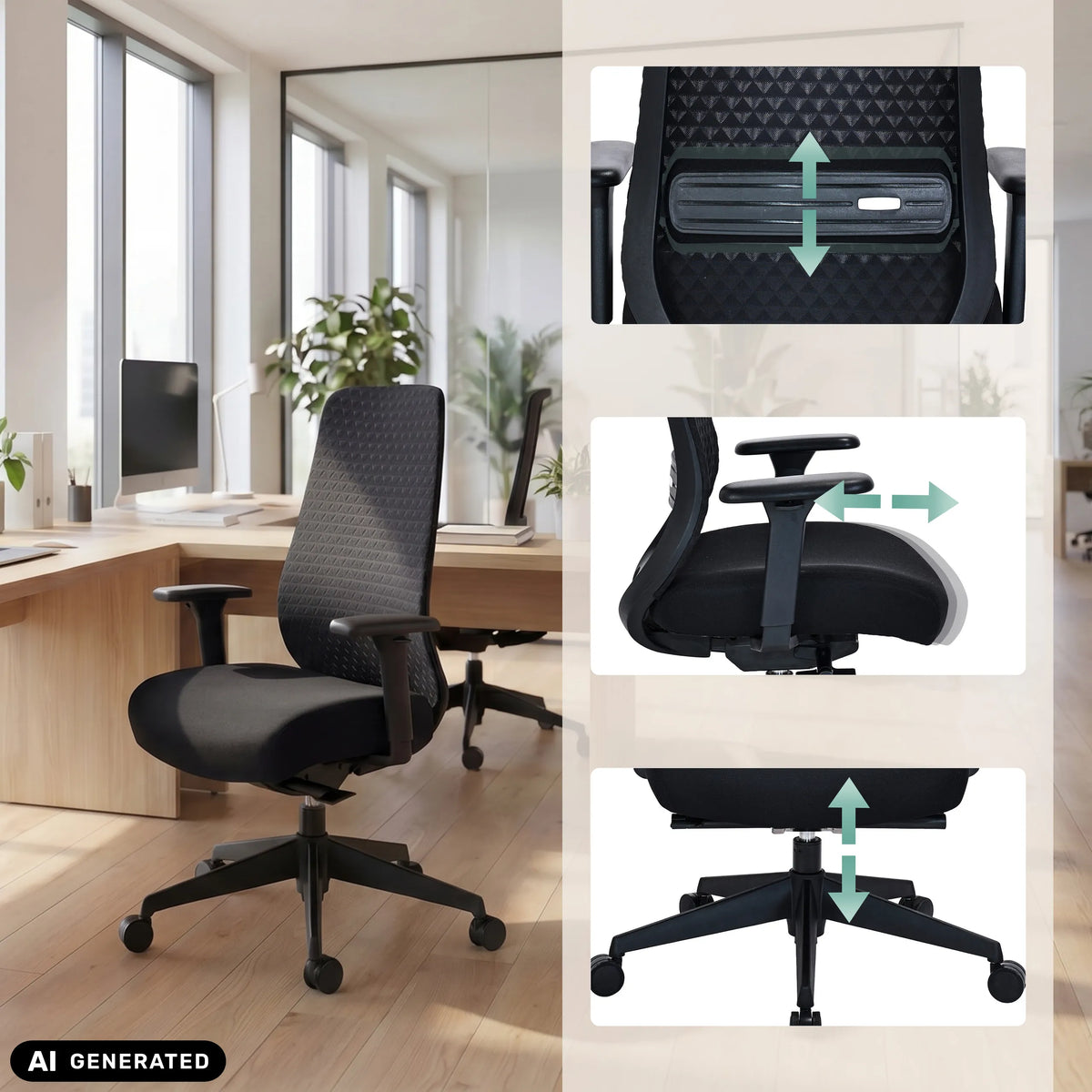 Höjdjusterbara funktioner för den professionella kontorsstolen Verviq i svart från hjh OFFICE (AI-genererad bild)