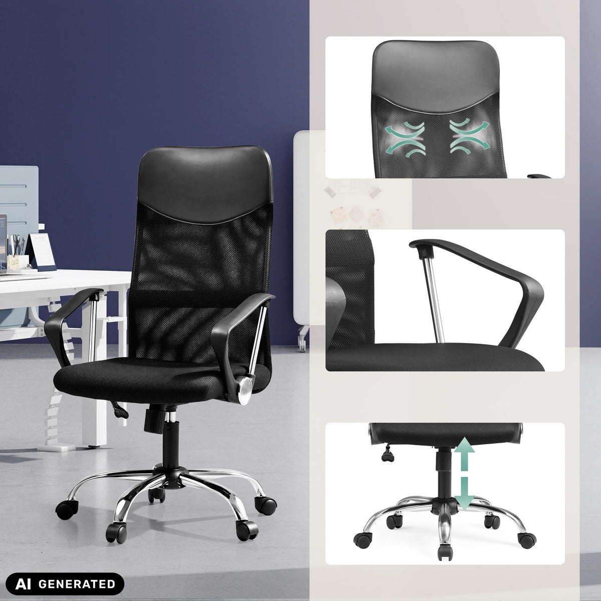 Home Office chefsfåtölj PURE NET i svart med mesh-ryggstöd och justerbar gasfjäder från hjh OFFICE