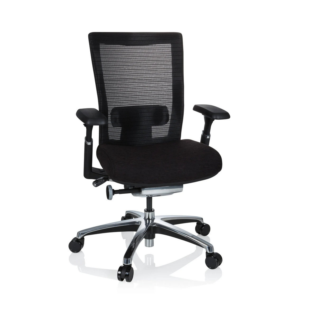 Svart hög kontorsstol NOVA PRO ALU med nätrygg och femhjulig stjärnfot från hjh OFFICE – 360-gradersvy (framifrån 20°)