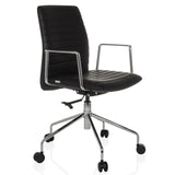Schwarzer Luxus-Chefsessel VEMONA 30 mit Quersteppung, Armlehnen und Fußkreuz mit fünf Rollen von hjh OFFICE – 360-Grad-Ansicht (schräge Frontansicht 45°)