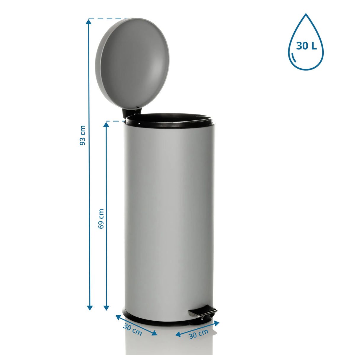 Måttsättning av papperskorg CLEAN VIII med en volym på 30 l och en höjd på 69 cm från hjh OFFICE