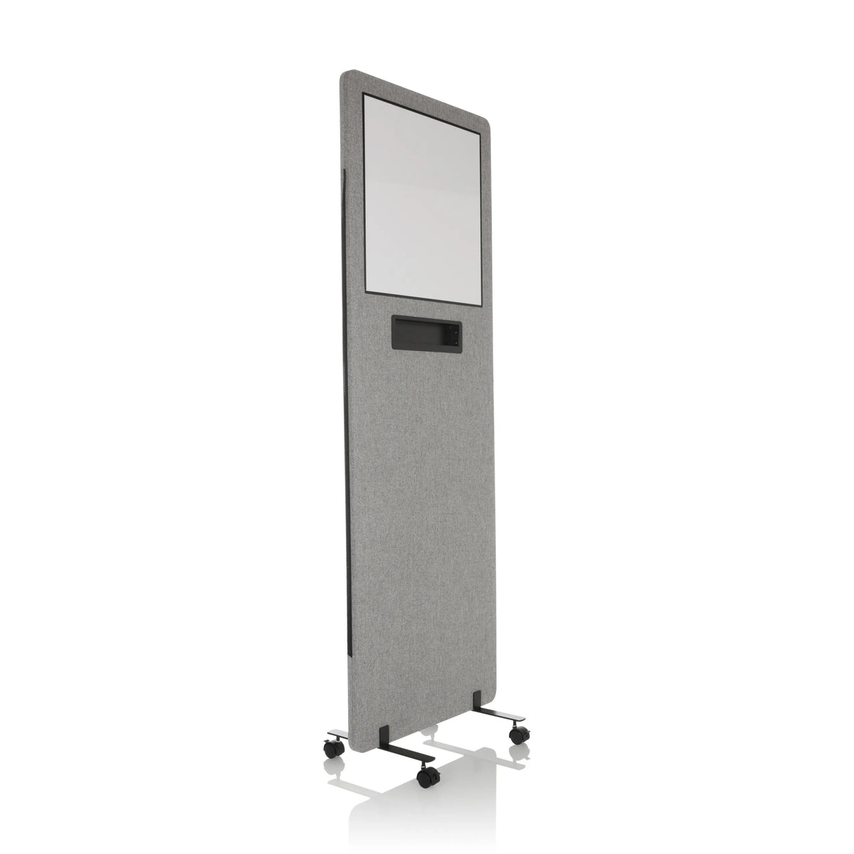 Ljusgrå skärmvägg FLEXMIUT WB med integrerad whiteboard och hjul från hjh OFFICE – 360-gradersvy (snett framifrån 45°)
