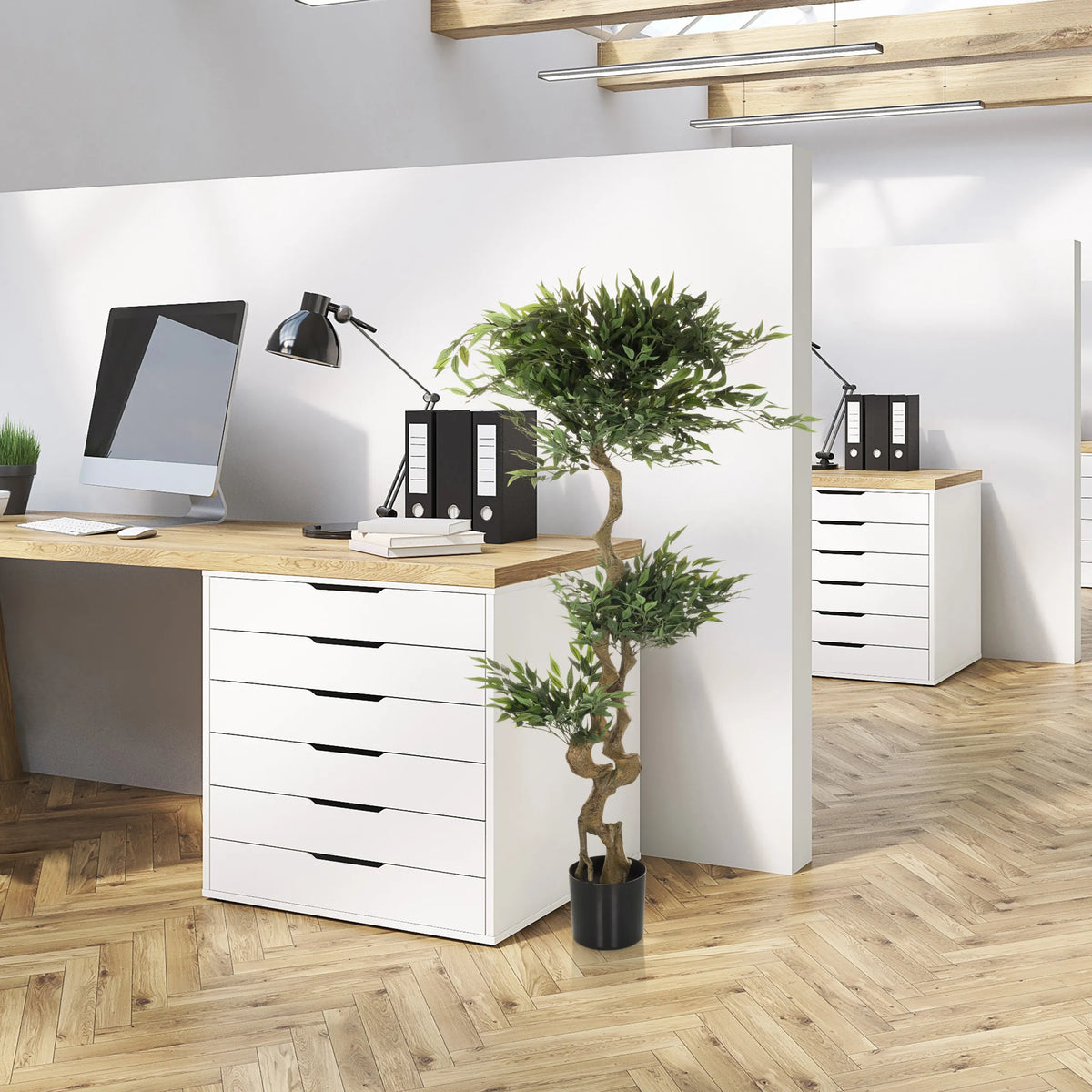 Konstgjorda växter ACACIA i grön färg i en svart kruka från hjh OFFICE